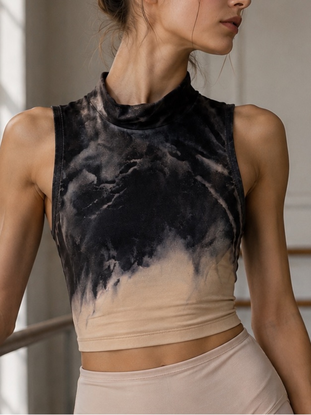 Adult Dance Crop Top Nude Purple Watercolour Ink Balletcore Activewear Back Zip